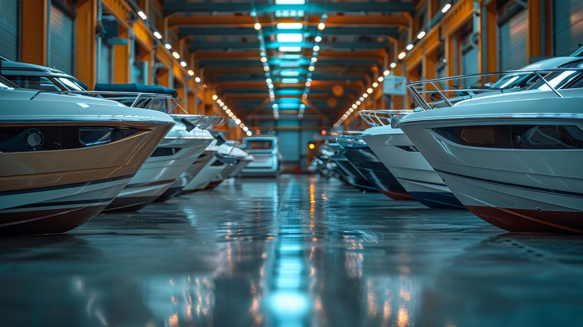 Indoor boat storage facility at Beacon Bay Marina