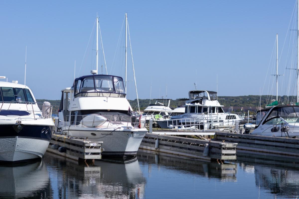 Yacht docked at Beacon Bay Marina