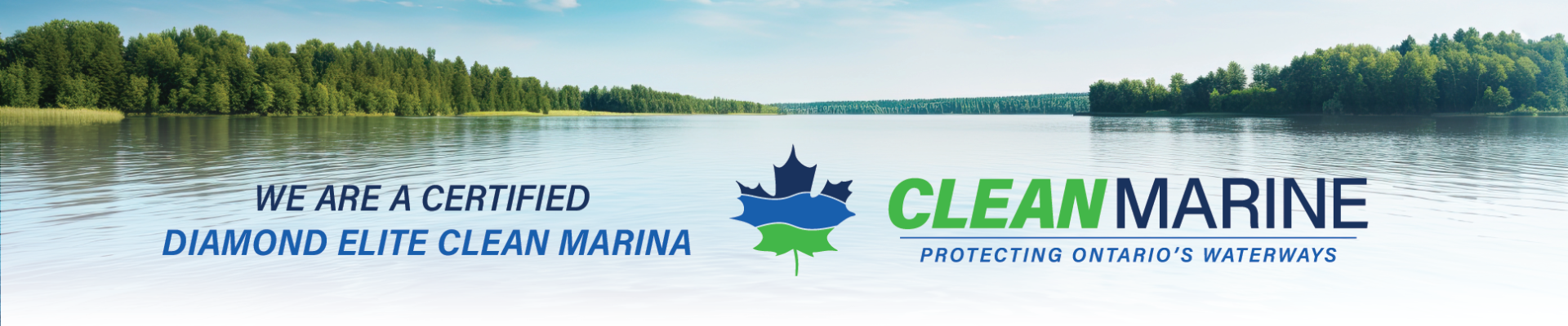 Banner showcasing Clean Marine Ontario Logo stating that Beacon Bay is a diamond elite clean marina