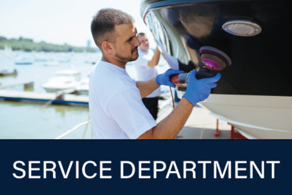 Service Technician buffing boat at Beacon Bay Marina