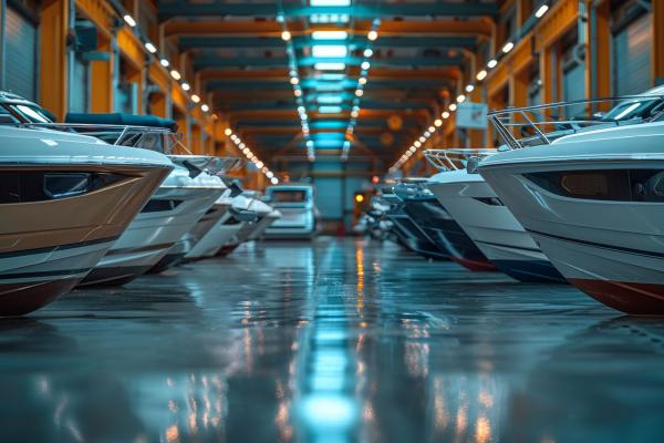 Indoor boat storage facility at Beacon Bay Marina